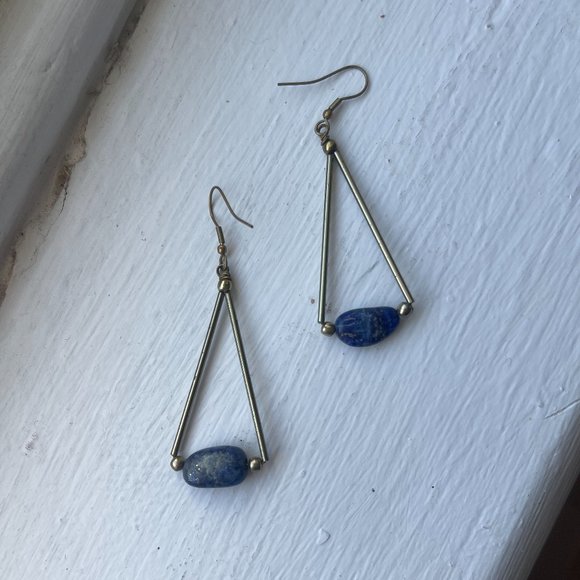 Lapis Lazuli & Brass Geometric Earrings - Picture 1 of 3